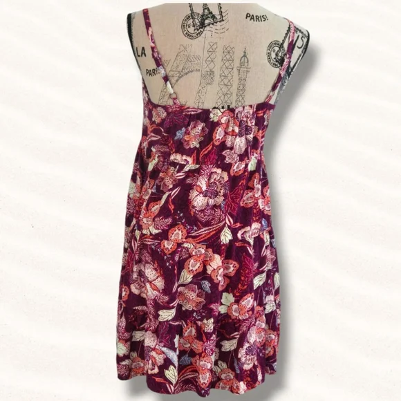 Old Navy Merlot Purple Floral Tiered Sun Dress W/ Pockets !Size Size S Women - Picture 2 of 10